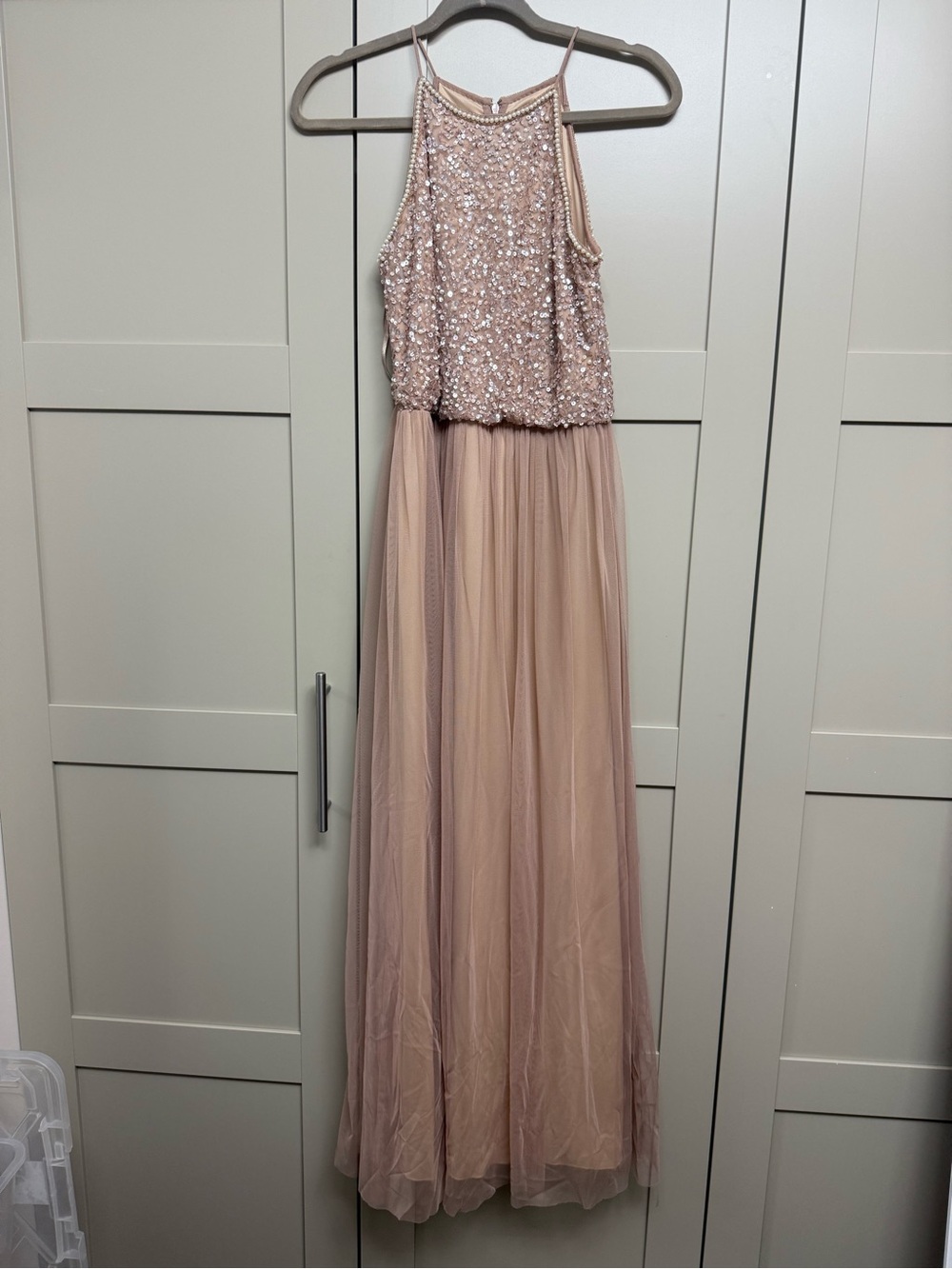Adrianna Papell Blush Pink Sequin Bodice Maxi Dress